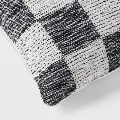 18"x18" Modern Woven Checkerboard Square Decorative Pillow Black - Threshold™: Cotton Fabric, Indoor Paisley & Floral Design