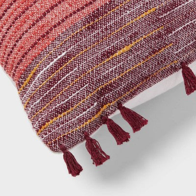 Woven Linework Dec Pillow Oblong Ivory/Plum Red/Dark Salmon Orange - Threshold™: Cotton Fabric, Indoor Decorative Accessory