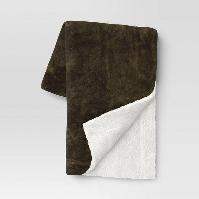 Solid Printed Plush With Shearling Reverse Throw Blanket - Threshold™