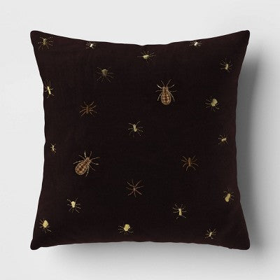Beaded And Embroidered Spider Cotton Velvet Square Halloween Throw Pillow Gold/Black - Threshold™