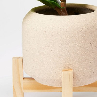 11.5" Faux Fiddle Leaf Plant With Stone Pot And Wooden Stand - Threshold™