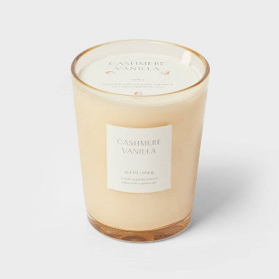 Colored Vase Glass With Dustcover Cashmere Vanilla Candle Ivory - Threshold™