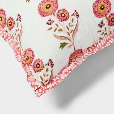 Sunflower Dec Pillow Oblong Ivory/Melon Pink/Gold/Green - Threshold™: Cotton Voile, Indoor Use, Floral Design