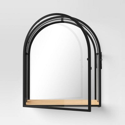 12"x14" Arched Mirrored Display Box Black - Threshold™: Modern Vertical Decor With Shelf