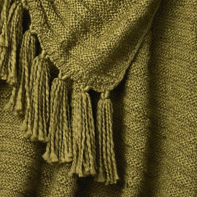 Raised Striped Chunky Knit Throw Blanket Green - Threshold™ Designed With Studio McGee: Midweight, Tasseled, Machine Washable