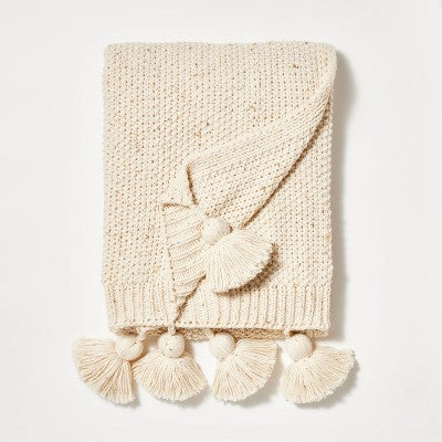 Knit Throw With Pom Tassels Throw Blanket - Threshold™ Designed With Studio McGee