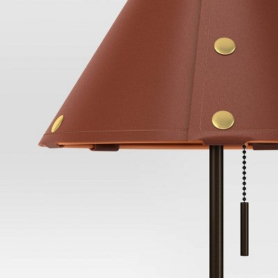 Table Lamp With Leather Shade Brown - Threshold™: Metal Base, Cone Shape, No Assembly, SGS Certified, 20" Height