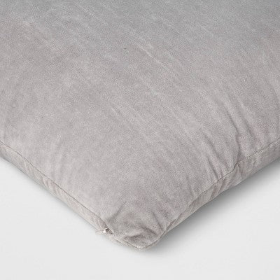 Washed Cotton Velvet Square Throw Pillow Gray - Threshold™: Indoor Use, Hidden Zipper, 18x18"