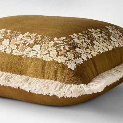20"x20" Oak Printed Throw Pillow With Fringe Olive - Threshold™ Designed With Studio McGee