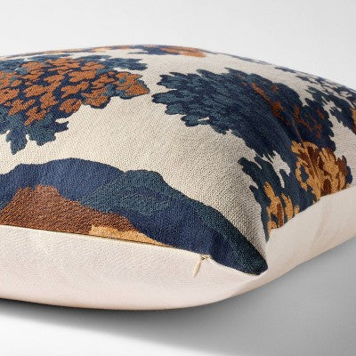 Cream-Navy-Olive Jacquard Tree Pillow 24x24 - Threshold Designed With Studio McGee