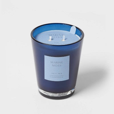 Colored Vase Glass With Dustcover Marine Moss Candle Blue - Threshold™