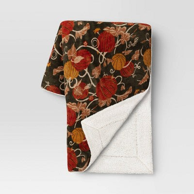 Pumpkin Printed Plush With Shearling Reverse Throw Blanket - Threshold™
