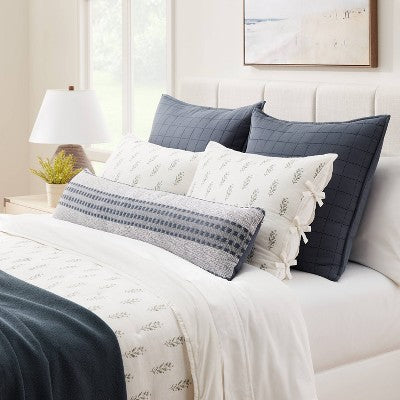  Bed Lumbar Woven Texture Stripe Decorative Throw Pillow Slate Blue - Threshold™ Designed With Studio McGee: Cotton Ribbed, Indoor Use