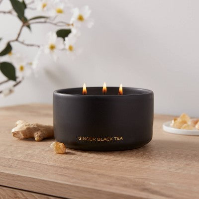  15oz Ceramic Jar 3-Wick Black Label Ginger Black Tea Candle - Threshold™
