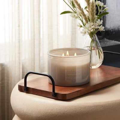 14oz Lidded Gray Glass Jar Crackling Wooden 3-Wick Candle With Clear Label Rose + Cedar - Threshold™