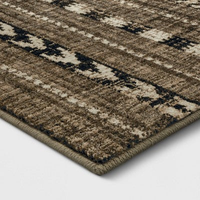  5'x7' Bethel Woven Stripe Rug Cream/Brown/Black - Threshold™: Geometric Medium Pile, Skid-Resistant, Indoor Area Rug