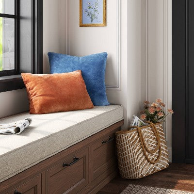  Washed Cotton Velvet Square Throw Pillow Blue - Threshold™: Indoor Use, Removable Cover, Hidden Zipper