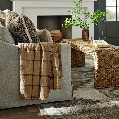  Plaid Gauze Throw Blanket With Frayed Edges Brown - Threshold™ Designed With Studio McGee
