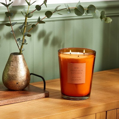  Colored Vase Glass With Dustcover Mandarin & Guava Candle Orange - Threshold™