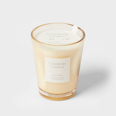  Colored Vase Glass With Dustcover Cashmere Vanilla Candle Ivory - Threshold™