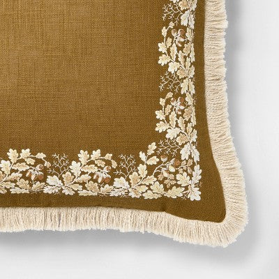  20"x20" Oak Printed Throw Pillow With Fringe Olive - Threshold™ Designed With Studio McGee