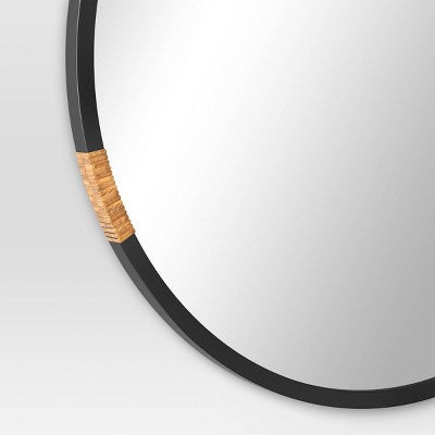  30" Metal/Rattan Wrap Wall Mirror Black - Threshold™