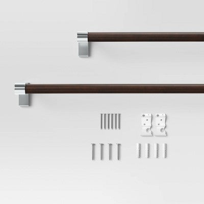  Dark Faux Wood Curtain Rod Nickel - Threshold™