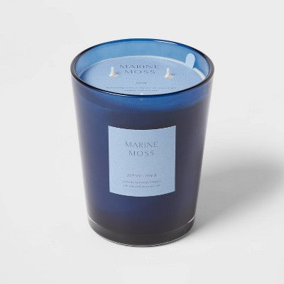  Colored Vase Glass With Dustcover Marine Moss Candle Blue - Threshold™