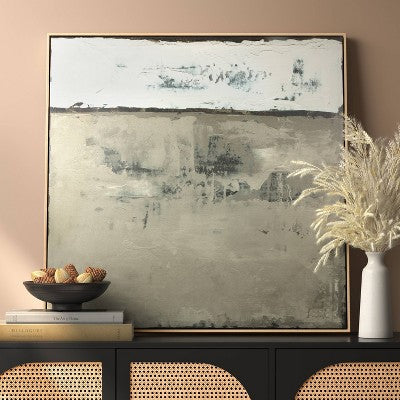  33"x33" Color Block Abstract Canvas Framed Art Neutrals - Threshold™