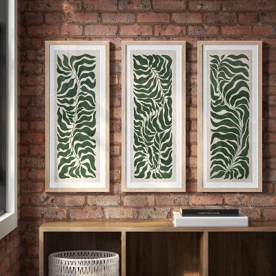  (Set Of 3) 12"x28" Modern Seaweed Framed Arts Naturals - Threshold™