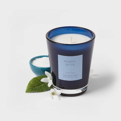  Colored Vase Glass With Dustcover Marine Moss Candle Blue - Threshold™