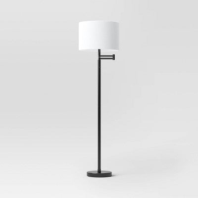  16" Metal Column Swing Arm Floor Lamp Black/White - Threshold™: Adjustable, Modern Design