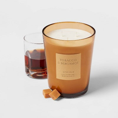  Colored Vase Glass With Dustcover Tobacco And Bergamot Candle Yellow - Threshold™