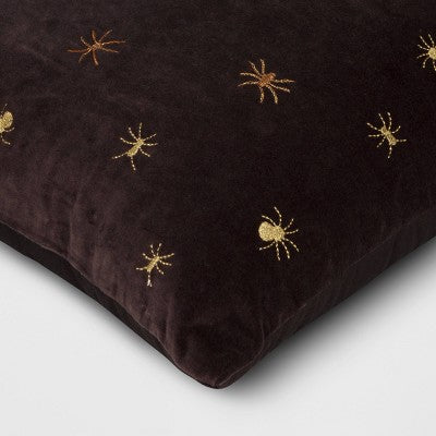  Beaded And Embroidered Spider Cotton Velvet Square Halloween Throw Pillow Gold/Black - Threshold™