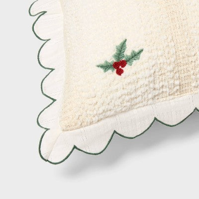  Holiday Embroidered Boucle Decorative Throw Pillow Off White - Threshold™