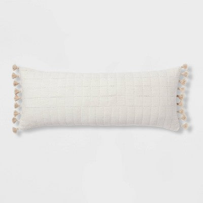  Oversized Oblong Pick Stitch Plaid Tassel Decorative Throw Pillow - Threshold™