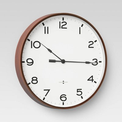  16" Thin Frame Wall Clock Red/Brown - Threshold™: Elegant Indoor Timepiece, Bold Numerals