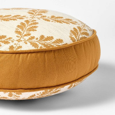  Golden Yellow And Cream Leaf Pattern Round Pillow - 16" - Threshold Designed With Studio McGee