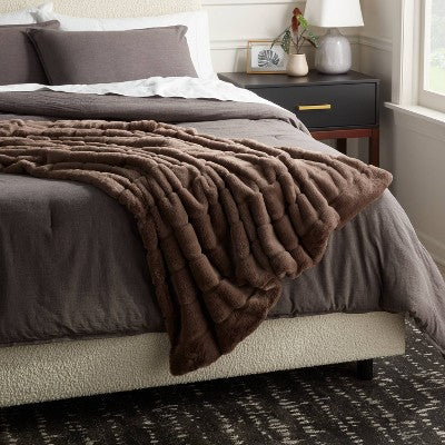  55"x80" Faux Fur Ribbed Bed Throw - Threshold™