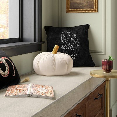  Beaded Skull Velvet Square Throw Pillow Cover Black - Threshold™: Skeleton Pillow, Hidden Zipper, Indoor Use