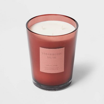  Colored Vase Glass With Dustcover Strawberry Musk Candle Red - Threshold™