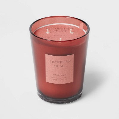 Colored Vase Glass With Dustcover Strawberry Musk Candle Red - Threshold™