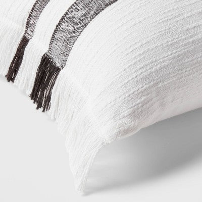  Lumbar Modern Woven Plaid Decorative Throw Pillow Black/Off-White - Threshold™