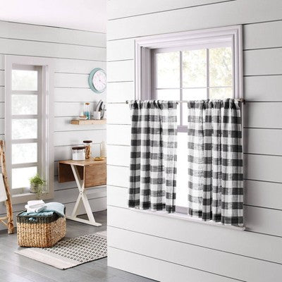  2pk 42"x36" Light Filtering Gingham Curtain Tiers Gray/White - Threshold™