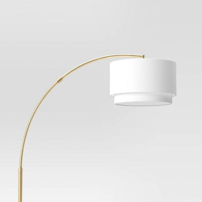  68"x41" Knurled Metal Arc Floor Lamp With Tiered Shade Brass - Threshold™: Curved Standing Illumination For Living Room