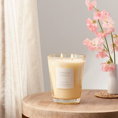  Colored Vase Glass With Dustcover Cashmere Vanilla Candle Ivory - Threshold™