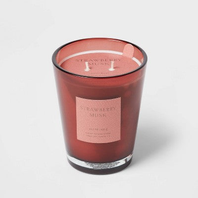  Colored Vase Glass With Dustcover Strawberry Musk Candle Red - Threshold™