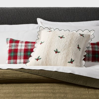  Holiday Embroidered Boucle Decorative Throw Pillow Off White - Threshold™