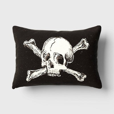  Oversize Skull And Crossbones Woven Cotton Lumbar Halloween Throw Pillow Black - Threshold™