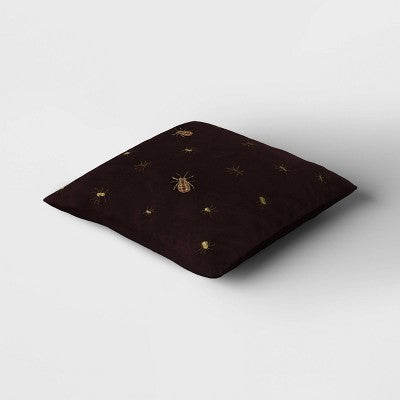  Beaded And Embroidered Spider Cotton Velvet Square Halloween Throw Pillow Gold/Black - Threshold™